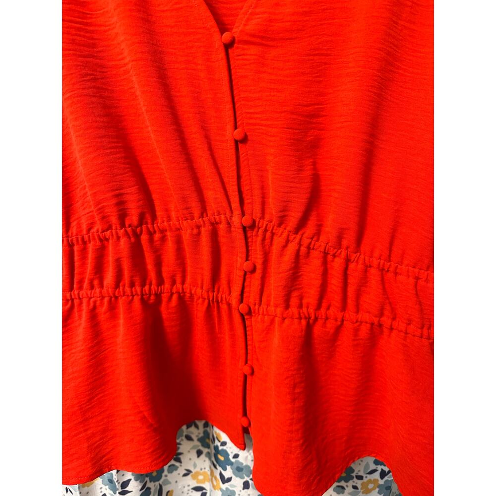 Nine West Sleeveless Blouse Top Red Button Front Peplum Elastic Waist Sz large - Picture 6 of 6